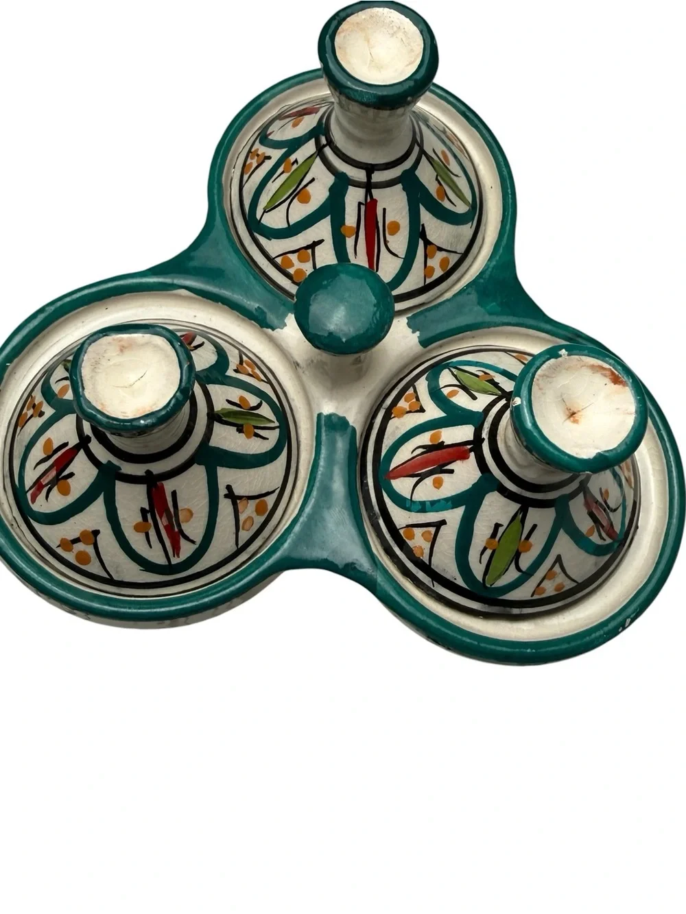 Triple Spice Holder Tagine Spice Garlic Salt Pepper Cumin Sauces Moroccan Chutne